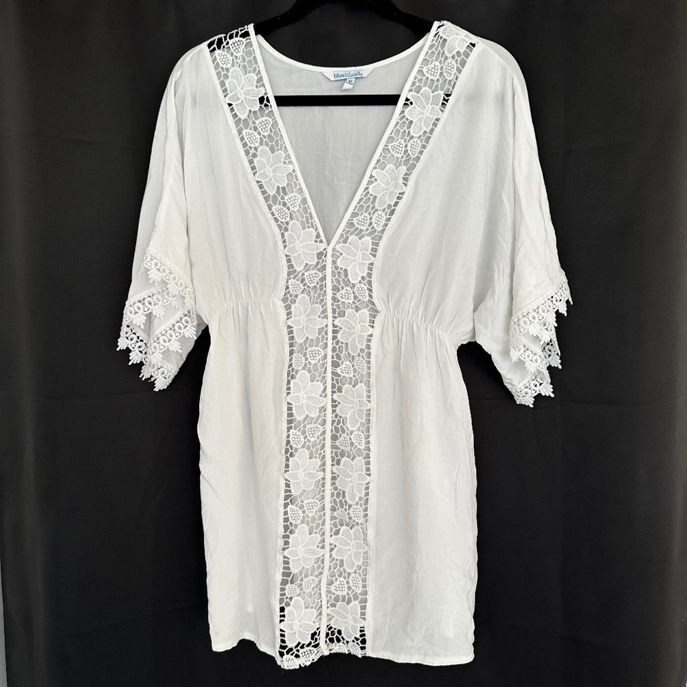 Blue Island Beach Swim Collection White Linen Tunic or Cover Up. SIZE M